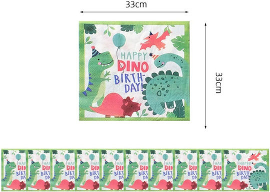 Set 20 Servetele Pentru Petreceri Cină La Mulți Ani Design Dinozaur Flippy Tematică Aniversar-Festiv 33x33 Cm Verde