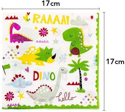 Set 20 Dinner-Servietten Flippy Dino Park Collection 17 X 17 Cm Papier Mehrfarbig