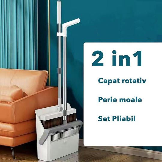 Set Mătură și Fară Flippy Mâner Pieptene Dinți Mătură Curățare Rotativă Pliabilă Detasabilă Oțel Inoxidabil Polipropilenă 99 X 30 Cm Gri