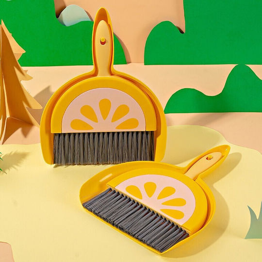 Set Mini Măturică și Fară Flippy Mic Curățător Pentru Uz Casnic Birou Bucătărie Acasă Model Lămâie 23 X 18 Cm Galben-Portocaliu