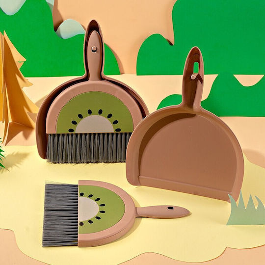 Set Mini Măturică Cu Fară Pliabilă Flippy Mic Curățitor Pentru Uz Casnic Birou Bucătărie Acasă Kiwi Model 23 X 18 Cm Maro-Verde