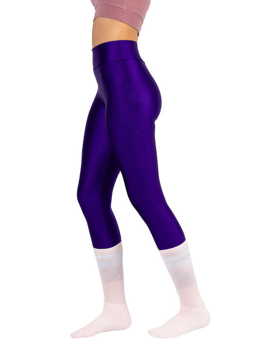 Women's Cropped Training Legging Shiny & High Waisted Purple