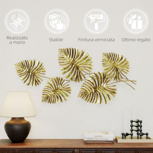 Homcom Metallic Gold Wall Decor 5 Monstera Leaves Including Mounting Accessories 83x2.5x39 cm 83c-161v00gd
