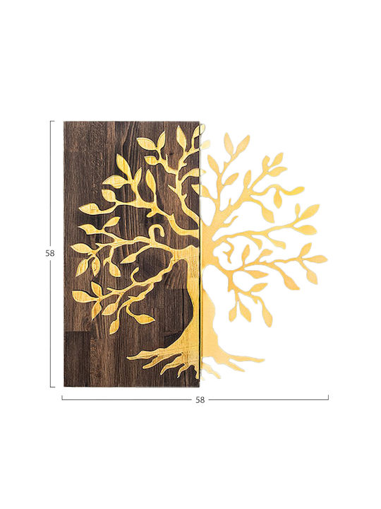 Wall Decor Tree Hm4751-metal Leaves Gold-wood 58x3 Depth X58h