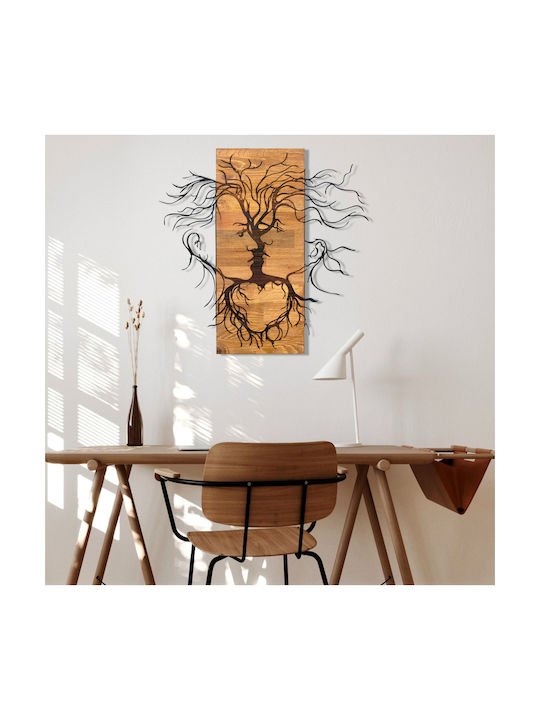 Homemarkt Wall Decor Faces Hm4807-metal Leaves Black-wood 60x3 Depth X57 5pcs