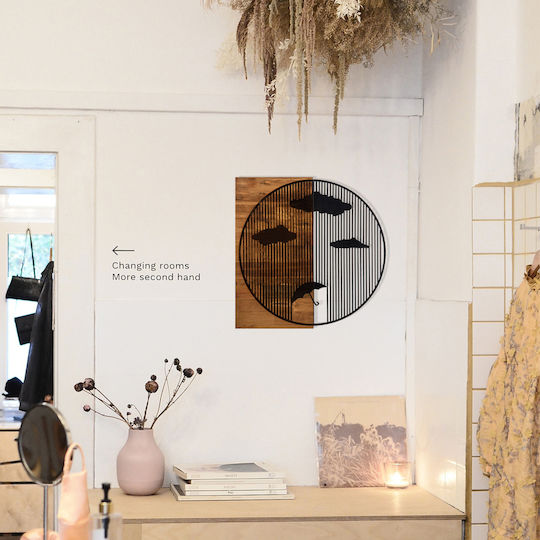 Homemarkt Διακοσμητικο Τοιχου Hm4808-φυλλα Μεταλλου Μαυρα-ξυλο 58x3 Βάθος X58υεκ