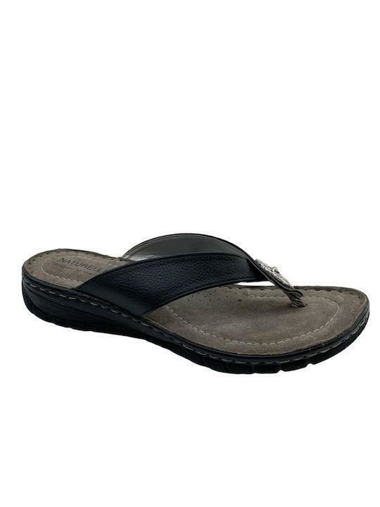 Leder Flache Sandalen für Damen Anatomisch in Schwarz Farbe