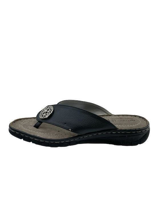 Leder Flache Sandalen für Damen Anatomisch in Schwarz Farbe
