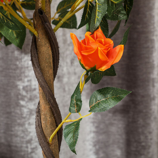 Outsunny Artificial Camellia Plant 21 Flowers Pot Filled Cement Moss Ø18x90 cm Orange 844-340v01og