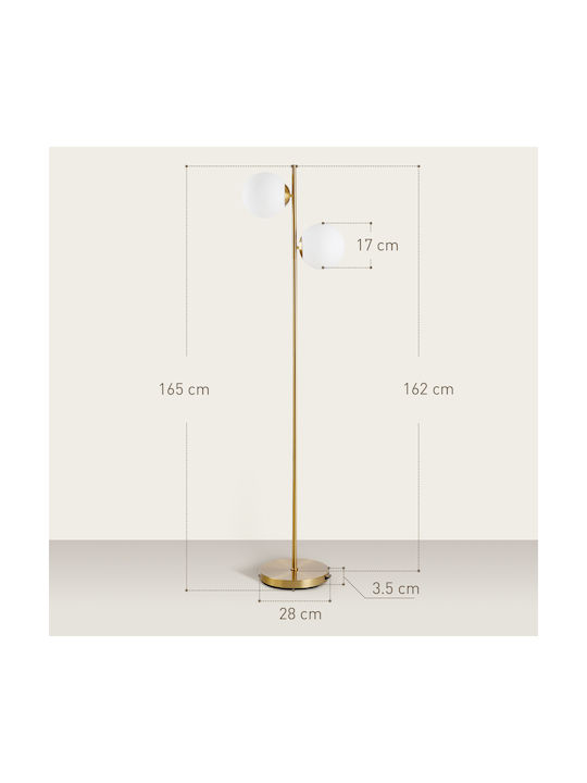 HomCom Lampa de podea Î165xL28cm. cu Soclu pentru Bec E27 Auriu