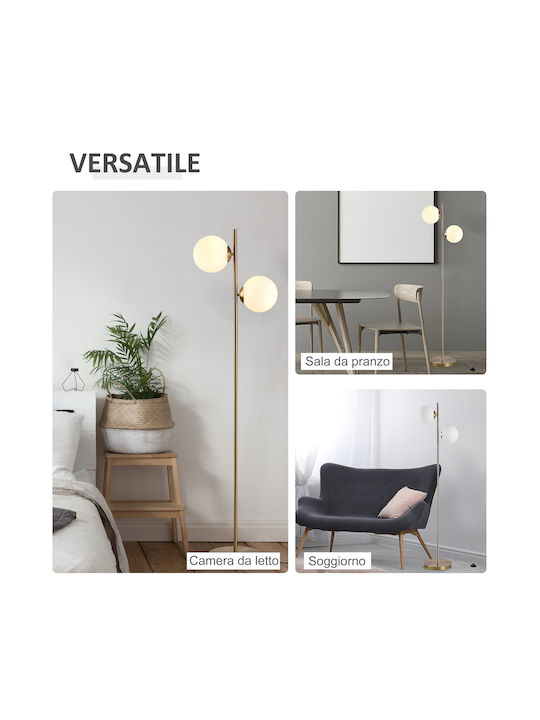 HomCom Lampa de podea Î165xL28cm. cu Soclu pentru Bec E27 Auriu
