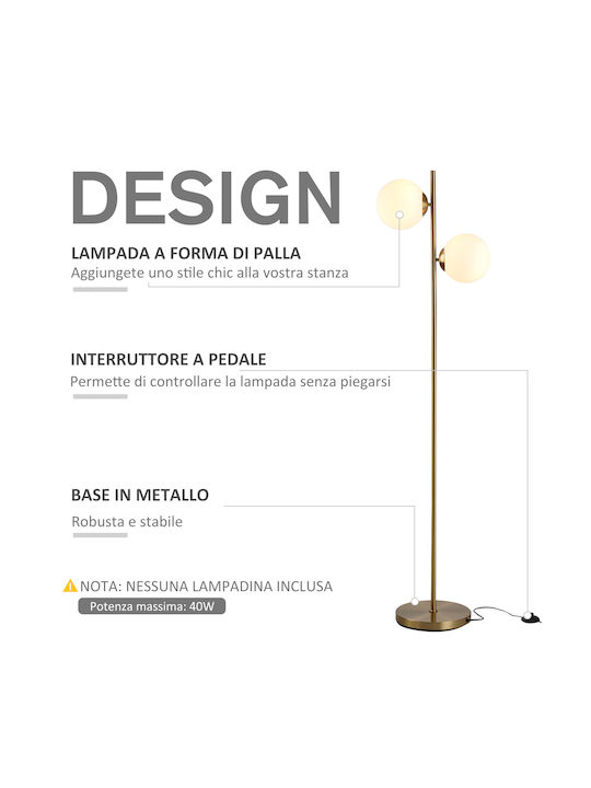 HomCom Lampa de podea Î165xL28cm. cu Soclu pentru Bec E27 Auriu