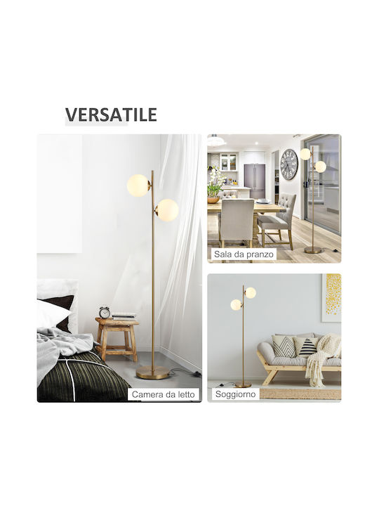 HomCom Lampa de podea Î165xL28cm. cu Soclu pentru Bec E27 Auriu