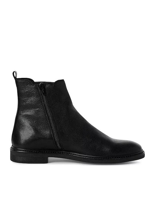 Leather Black Men's Boots with Zipper