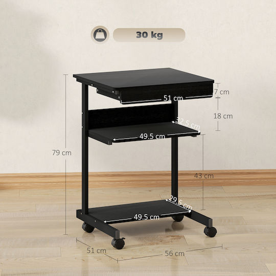 Computer Office Wooden Black with Metal Legs 56x51x79cm