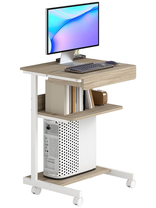 Γραφείο Υπολογιστή Ξύλινο Λευκό Και Δρυς με Μεταλλικά Πόδια 56x51x79εκ.