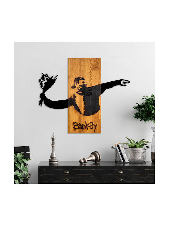 Homemarkt Διακοσμητικο Τοιχου Banksy Hm4757-φυλλα Μεταλλου Μαυρα-ξυλο 69x3 Βάθος X58υεκ