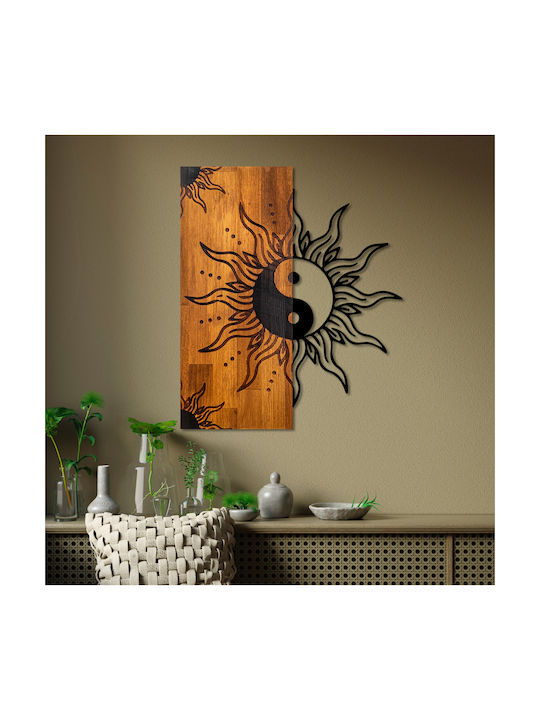 Homemarkt Wall Decor Yin-yang Hm4756-metal Leaves Black-wood 50x3 Depth X58height
