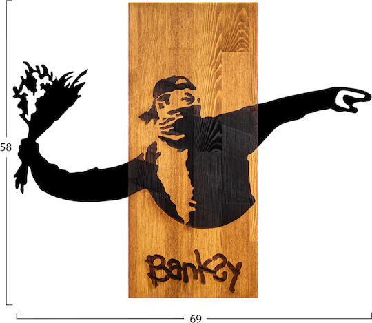 Homemarkt Wall Decor Banksy Hm4757-metal Leaves Black-wood 69x3 Depth X58h