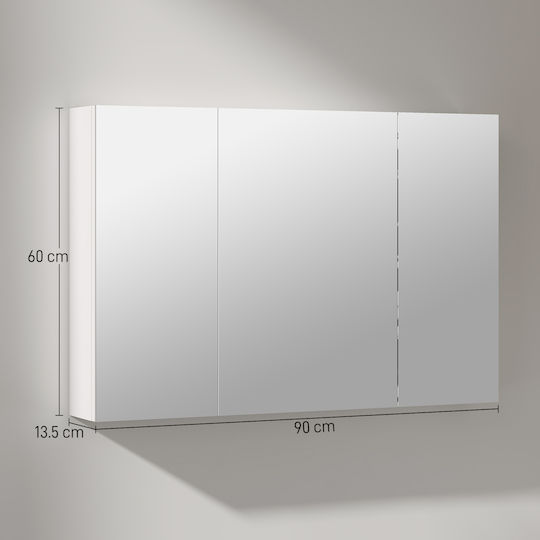 Kleankin 834-163V00WT Καθρέπτης από Μοριοσανίδα με Ράφι & Ντουλάπι 90x13.5cm Λευκός Kleankin 834-163V00WT Καθρέπτης από Μοριοσανίδα με Ράφι & Ντουλάπι 90x13.5cm Λευκός