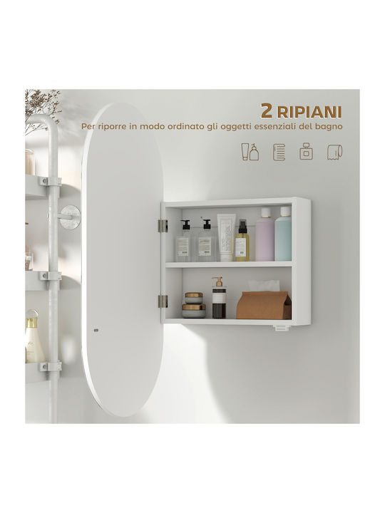 HomCom Οβάλ Καθρέπτης Μπάνιου με Ράφι & Ντουλάπι 45x90cm Λευκός