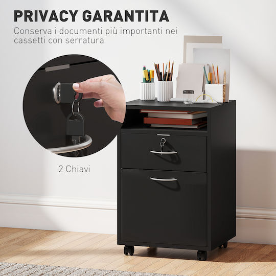Office Storage Chipboard Cabinet with Lock & Drawers Black Velvet-Black Metal L40xW35xH60cm