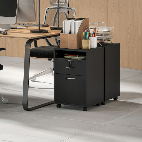 Office Storage Chipboard Cabinet with Lock & Drawers Black Velvet-Black Metal L40xW35xH60cm