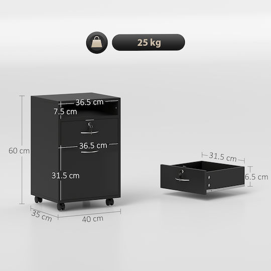 Office Storage Chipboard Cabinet with Lock & Drawers Black Velvet-Black Metal L40xW35xH60cm