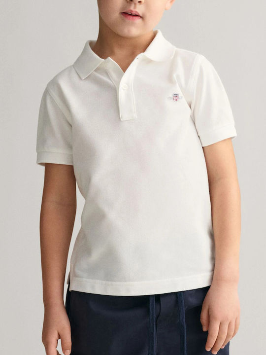 Kids Short-Sleeved White Polo Shield