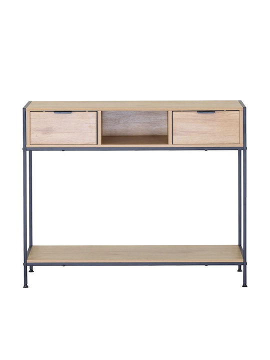 Wooden Console Table Wood & Metal Oak / Black L100xW35xH80cm
