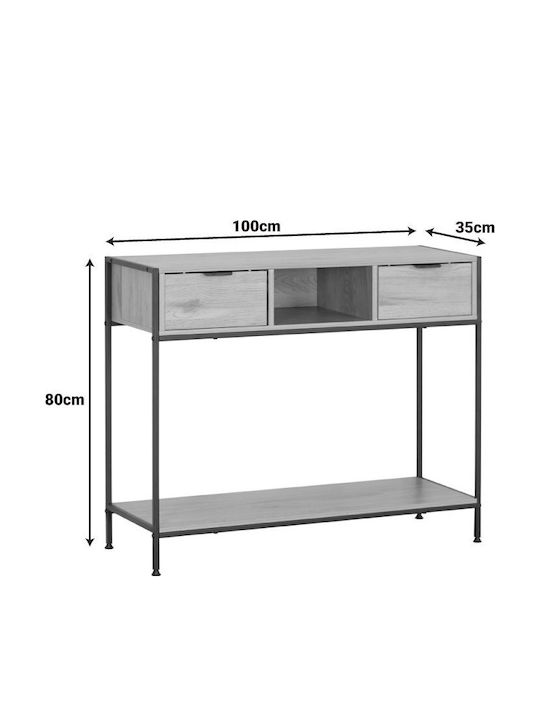 Wooden Console Table Wood & Metal Oak / Black L100xW35xH80cm