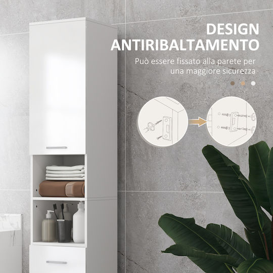 Kleankin Floor Bathroom Column Cabinet L30xD30xH180cm White