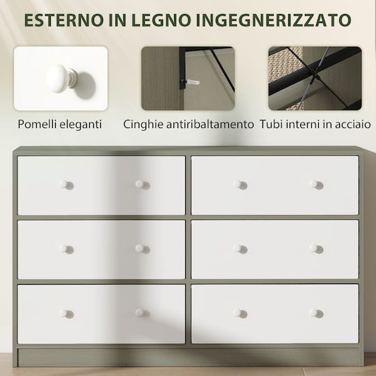 Wooden & Metallic Chest of Drawers Λευκό Και Γκρι with Fabric Coating 114x30x70cm