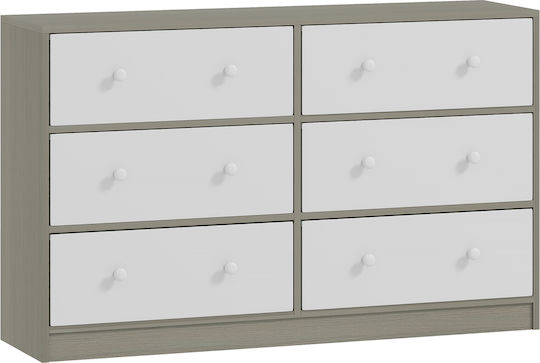 Wooden & Metallic Chest of Drawers Λευκό Και Γκρι with Fabric Coating 114x30x70cm