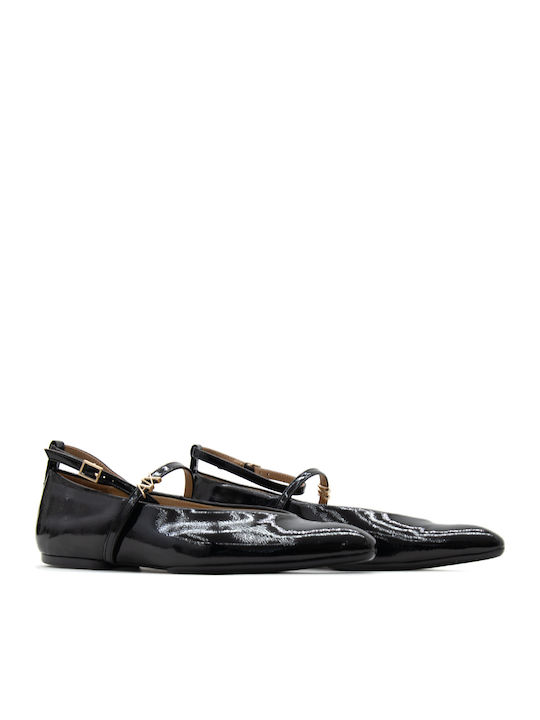 Damen Ballerinas Spitz zulaufend Mit Riemen Schwarz