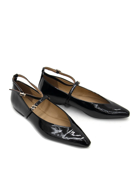 Damen Ballerinas Spitz zulaufend Mit Riemen Schwarz