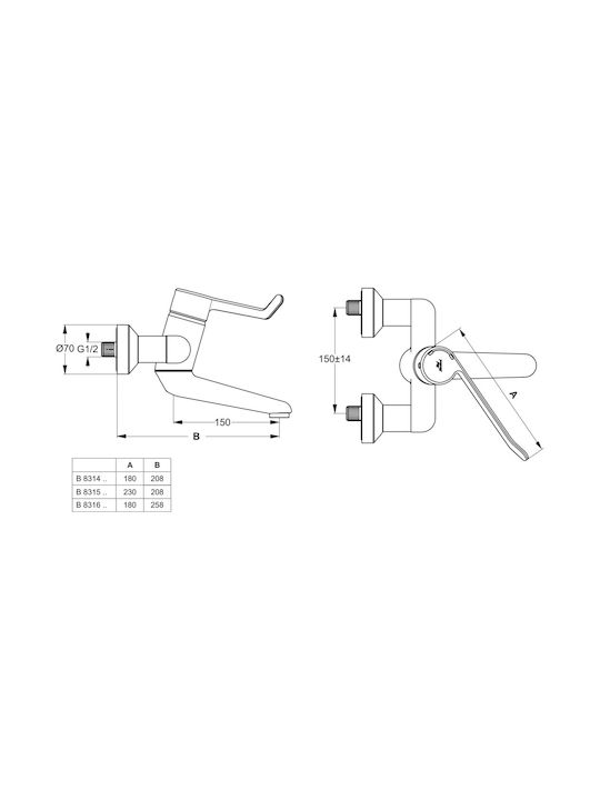 Baterie Lavabo De Perete Ideal Standard Ceraplus B8316aa Cromată Lucioasă Argintie