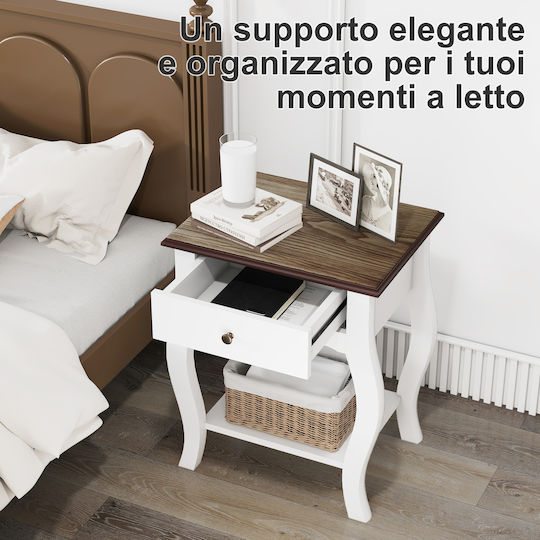 Bedside Table Wooden White 45x35x55cm