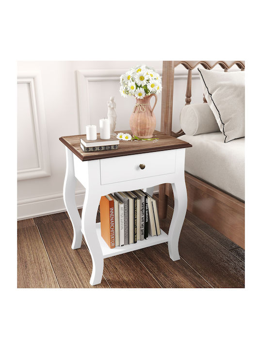 Bedside Table Wooden White 45x35x55cm