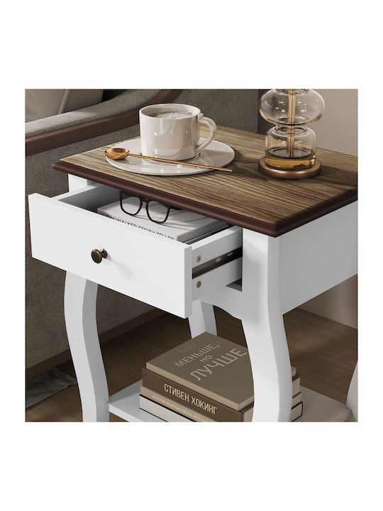 Bedside Table Wooden White 45x35x55cm