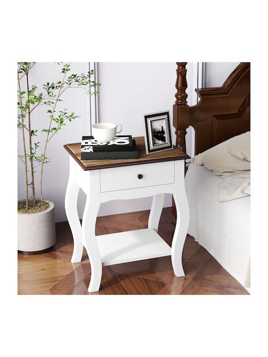 Bedside Table Wooden White 45x35x55cm