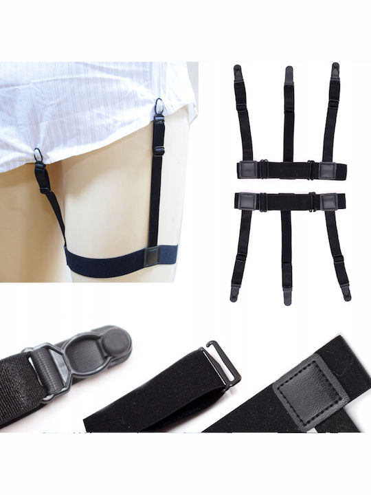 Set 2 Elasticated Shirt Fastening Straps Zola 3 Arms Black