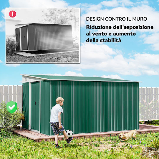 Metallic Garden Shed Galvanized Green with Air Vents M3.45xW2.8xH2m