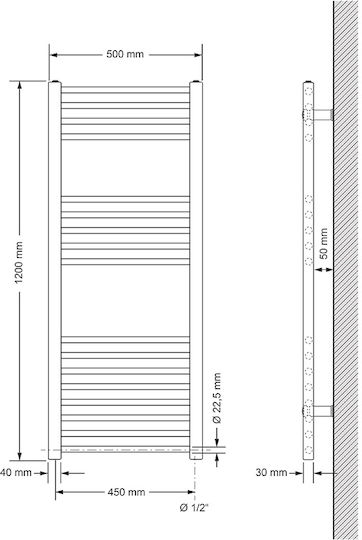 LuxeBath Towel Rail Bathroom 500x1200 774kcal/h Black right