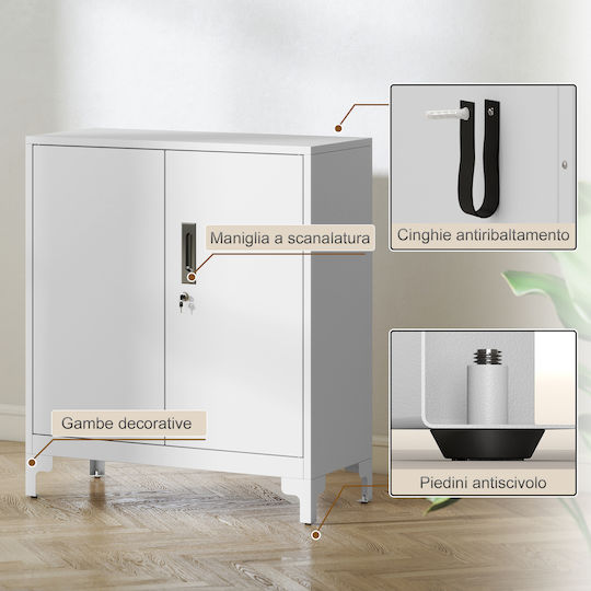 Cabinet de Birou Metalic cu încuietoare Alb 80x35x91cm