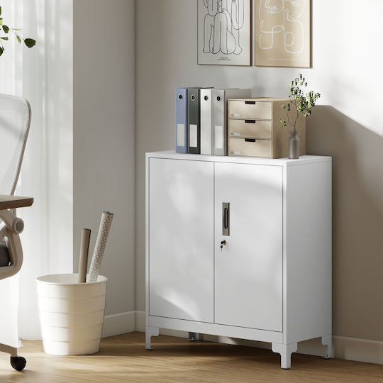 Cabinet de Birou Metalic cu încuietoare Alb 80x35x91cm