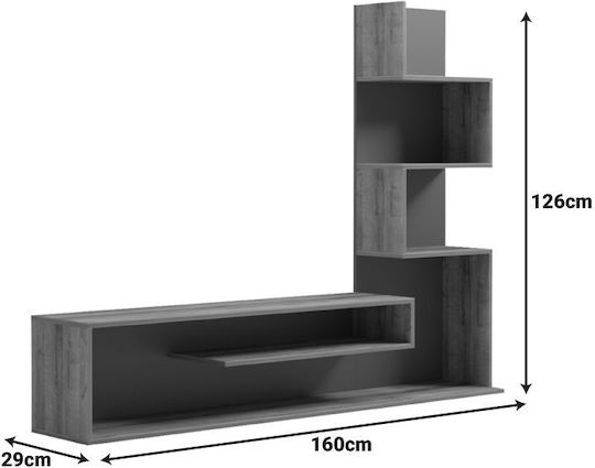 Телевизионни Мебели Cazenda Oak Сив М160xД29xВ126см