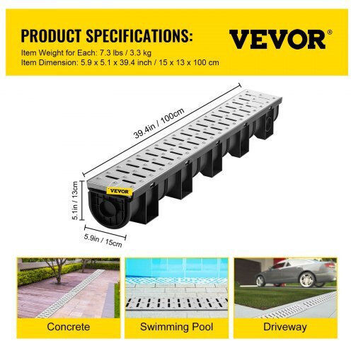 Vevor Stainless Steel Channel Gray 3pcs