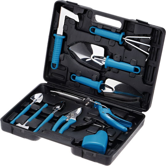 Set 10 Unelte de Grădină Flippy Plantare Prelucrare Sol Îngrijire Plante Mânere Albastre Pvc Material Oțel Inoxidabil Cutie Inclusă 37x28x7 Cm Negru