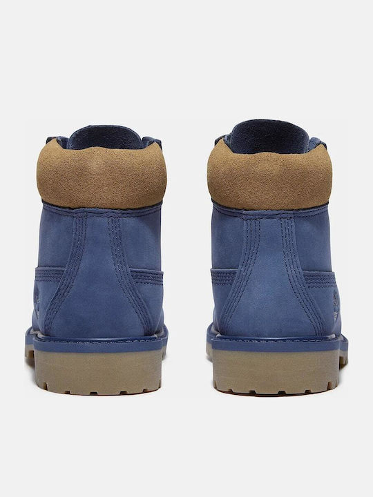 Premium Leather Kids Boots with Laces Blue